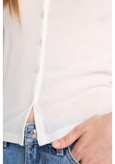 Defacto Slim Fit Dar Kesim Bisiklet Yaka Uzun Kollu Tişört F9105ax25auwt32 Beyaz
