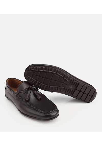 Hotiç Erkek Deri Kahverengi Püskül Dikiş Detaylı Klasik Loafer