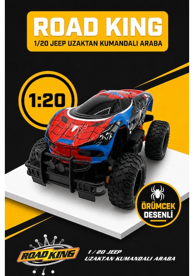 Örümcek Desenli Uzaktan Kumandalı Araba 1:20 Road King Full Fonksiyonlu Işıklı Off-road Rc Oyuncak Araba Çok Renkli