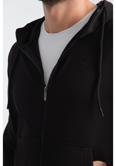 Shooter Sportwear Shooter Erkek Üç İplik Şardonsuz Fermuarlı Kapüşonlu Sweatshirt Siyah