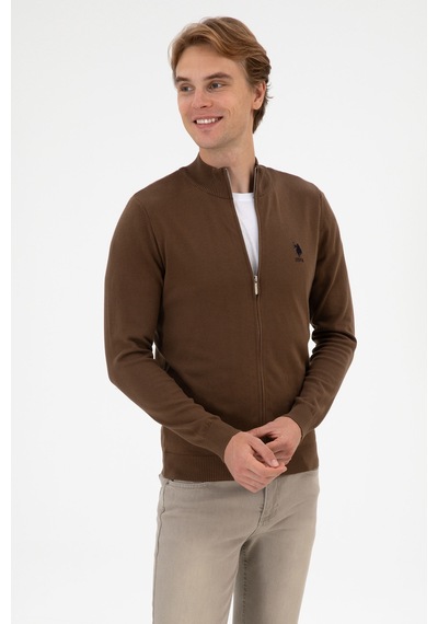 U.S. Polo Assn. Erkek Slim Fit Kahverengi Triko Hırka 50313684-VR029