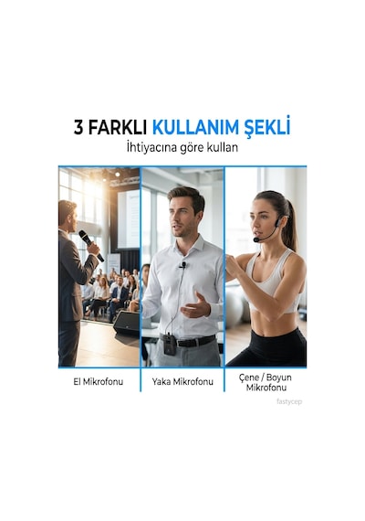 Buradabulabilirsin Uhf Kablosuz Mikrofon Seti El Yaka Ve Boyun Mikrofonlu 6.5mm Alıcılı 3.5mm Çeviricili Profesyonel Bbz