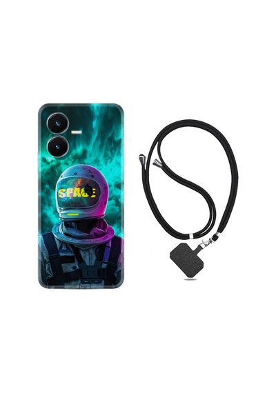 Vivo Y22S Kılıf İpli Boyun Askılı Desenli Silikon Space 1814