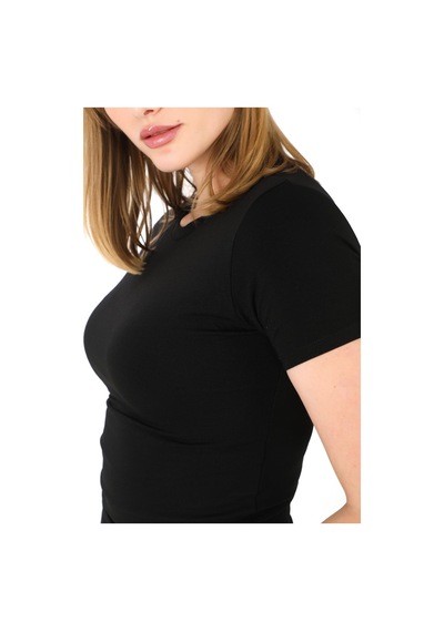 Crop Slim Fit Pamuk Likra Tişört-siyah Siyah