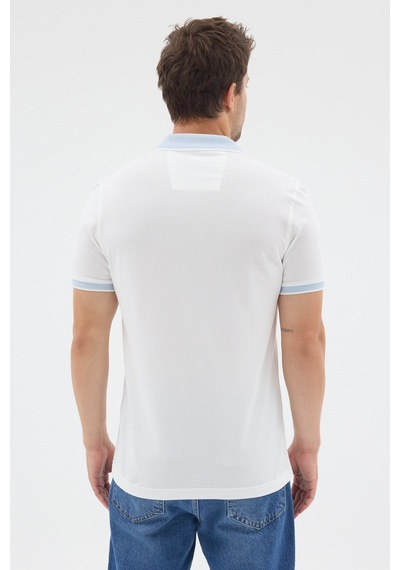 Beyaz-mavi Polo Yaka Pike Kısa Kol Slim Fit %100 Pamuk Tişört 1011260171