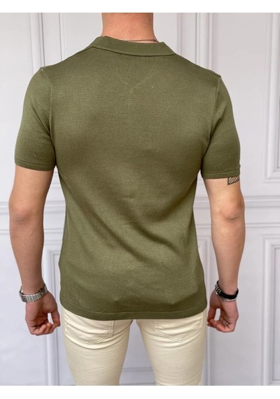 Modefendi Slim Fit Polo Yaka Triko Pamuk Kısa Kollu Gömlek Haki
