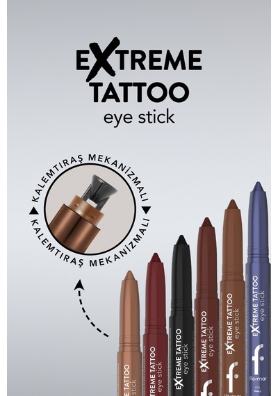 Flormar Extreme Tattoo Mat & Işıltılı Asansörlü Kalemtıraşlı Jel Göz Kalemi & Far Stick 8682536119009 005bronze