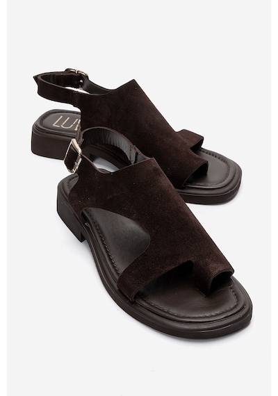 Luvishoes Burley Kahverengi Süet Hakiki Deri Parmak Arası Kadın Sandalet