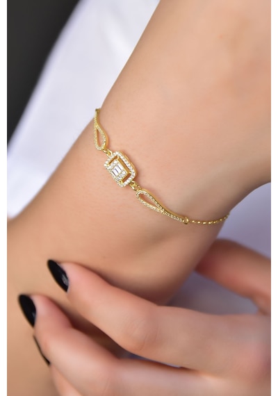 Papatya Silver 925 Ayar Gümüş Gold Kaplama Baget Taşlı Bileklik