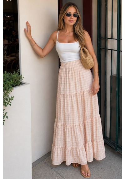 Madmext Pembe Pötikareli Maxi Kadın Etek Mg2858