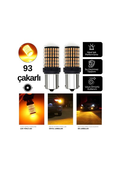 Carub Ampul 12v 93 144 Led Şeffaf Oto Geri Vites Ampulü Fren Stop Sis Sinyal Lambası Düz Çakarlı Turuncu Br0404042