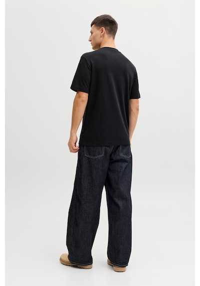 Jack & Jones Jcofusıon Erkek Basic Tişört Bisiklet Yaka, Göğüs Logolu Siyah