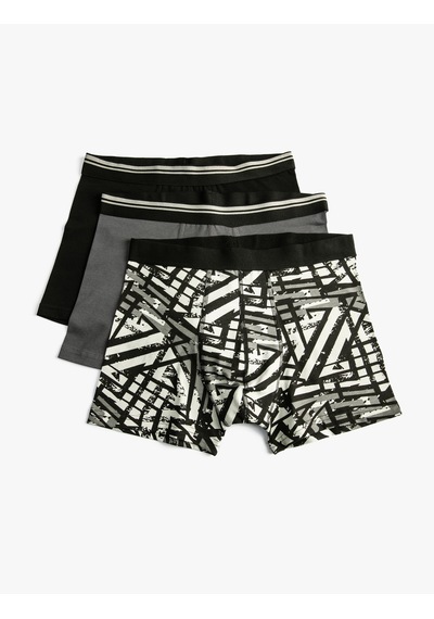 Koton 3'lü Boxer Seti Baskılı Beli Lastikli Pamuklu Gri Desenli 4wlm90019mk Gri Desenli