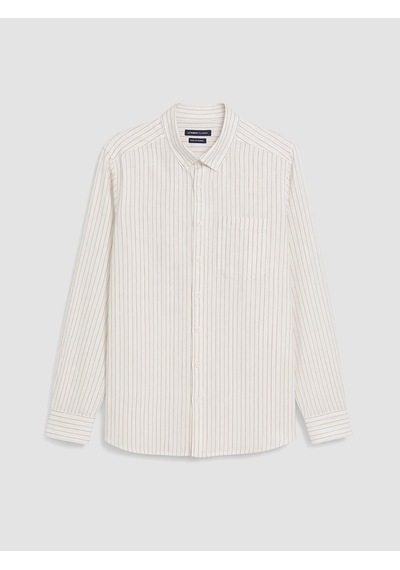 Lcwaıkıkı Classic Bej Regular Fit Çizgili Keten Karışımlı Erkek Gömlek