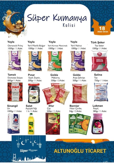 Süper Kumanya Erzak Kolisi Ramazan Paketi 18 Ürün 13 Kg Süper Paket