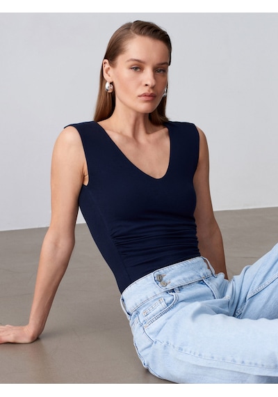 Dilvin 21222 V Yaka Basic Top-k.lacivert