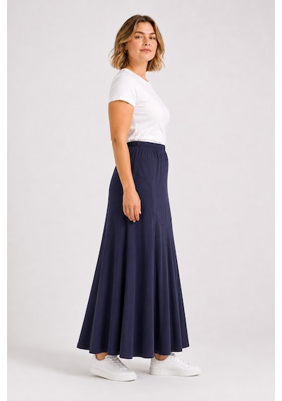 Bihan Store Yüksek Bel Panelli Dökümlü Sandy Kumaş Maxi Etek Y26-90980-lacivert