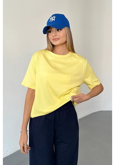 Giysa Kadın Bisiklet Yaka Regular Fit Basic T-shirt Sarı - Ms0001353 Sarı