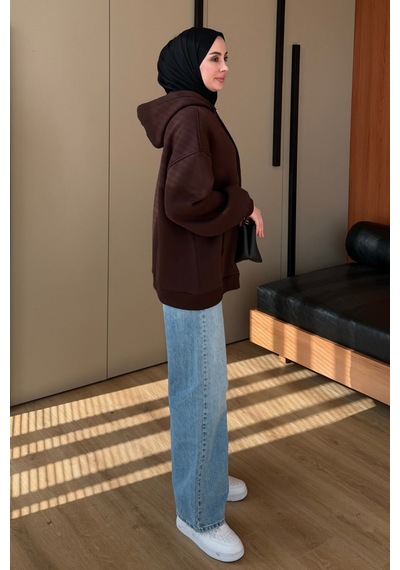 Balenbi Kadın 3 İplik İçi Polarlı Kapüşonlu Tesettür Basic Sweat Hırka 395 Kahvarengi Balenbi Kadın 3 İplik İçi Polarlı Kapüşonlu Tesettür Basic Sweat Hırka 395 Kahvarengi