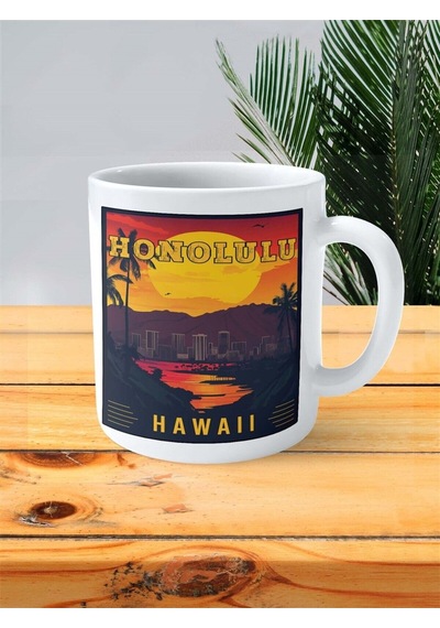 Honolulu Baskılı Kupa Bardak Kişiye Özel Desen Çok Renkli