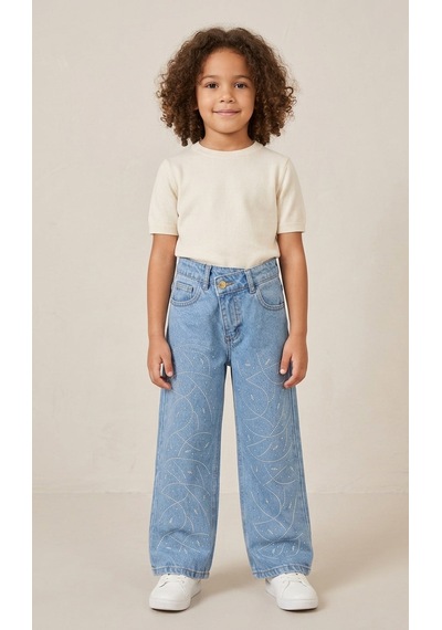 Storm Wear Çocuk Mavi Taşlı Desenli Pantolon