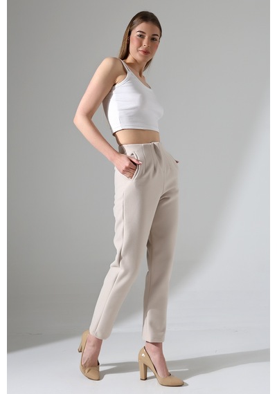 Gugus Kadın Maskülen/havuç Kaşe Pantolon Trend Model Ekru