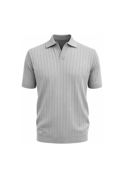 Erkek Polo Yaka Slim Fit Triko Tişört Dikey Çizgili Modern Yazlık Triko Gri