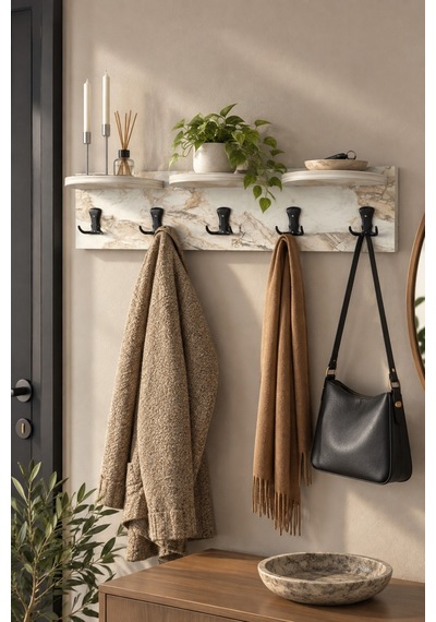 Sulorahome 5'li Duvar Askılığı Beyaz 80 Cm Beyaz Mermer