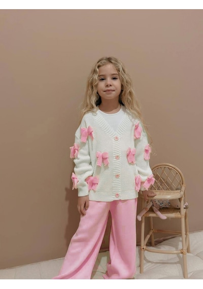 Miniko Kids Kız Çocuk Bayramlık Fiyonk Modelli Triko 2li Takım Pembe