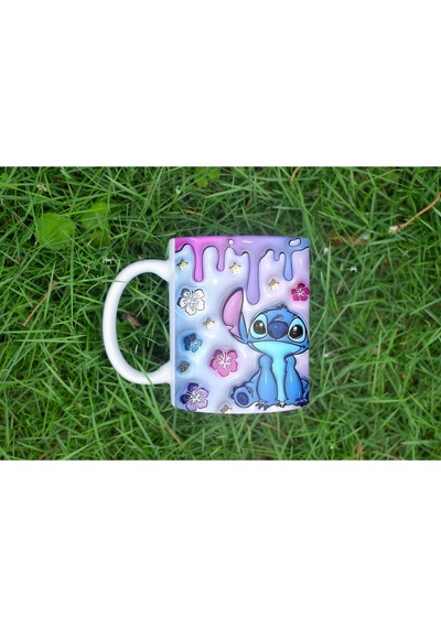 Stitch Pastel Mor Mavi Tasarımlı Kupa Bardak - Lilo And Stitch Hayranlarına Özel Hediye Beyaz
