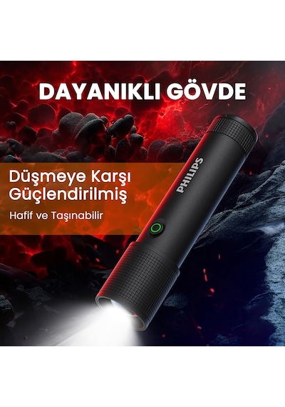 Philips Sfl2185 350 Lümen 3w Led El Feneri Teleskopik Zoom Sos Modlu Şarj Edilebilir Uzun Menzilli Flashlight Siyah