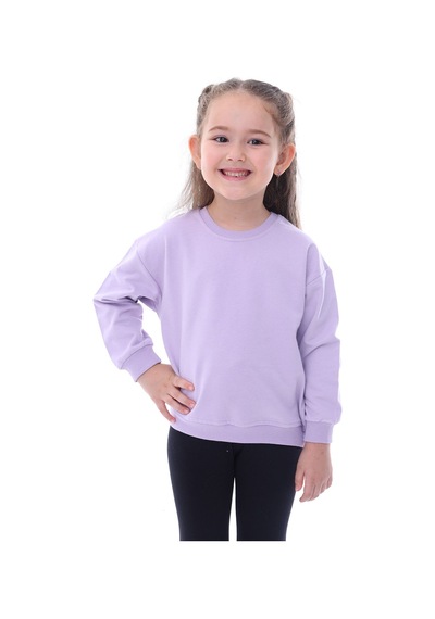 Zuzunga Basic Düz Renk Lila Fırçalı Yumuşak %100 Pamuk Sweatshirt Lila