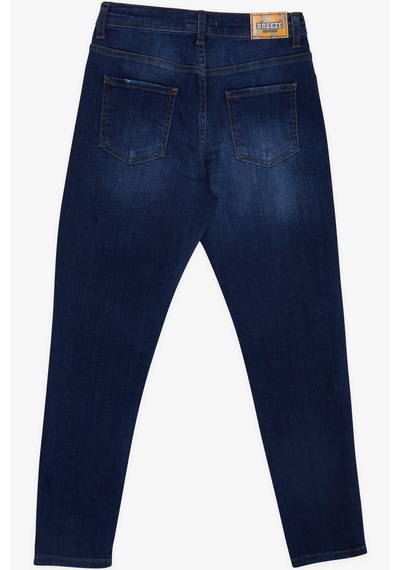 Breeze Erkek Çocuk Jean Pantolon Taşlanmış Cepli Düğmeli 9-14 Yaş, Mavi Mavi