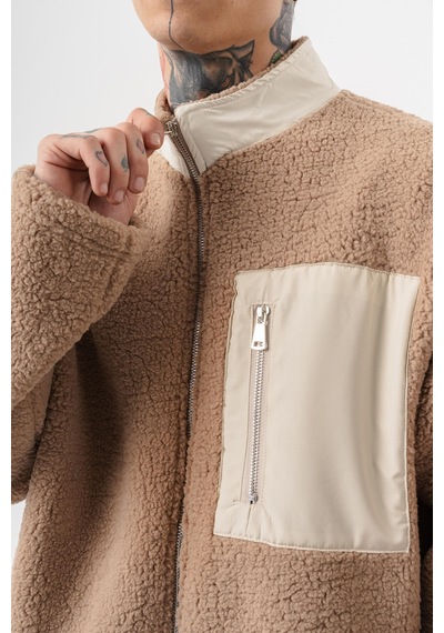 Respire Erkek Zip Oversize Teddy Ceket Kahve Kahverengi