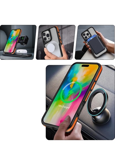 Apple Uyumlu iPhone 16 Pro Kılıf Şeritli Ve Airbaglı Bogo Magsafe Kapak Siyah