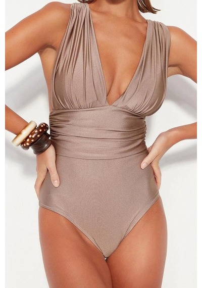 Ersefa Yüzme Kıyafeti Tasarım Mayo Ergonomik Kesim Swimsuit Uv Korumalı Vizon