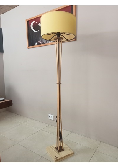 Ahşap Lambader- Köşe Lambası - Naturel- Sarı