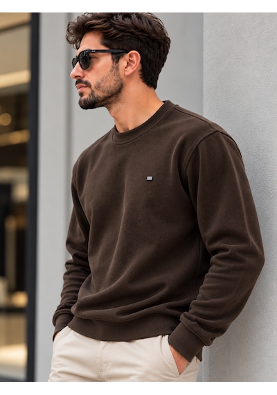 Qupa Selanik Kumaş Sıfır Yaka Sweat Kahverengi