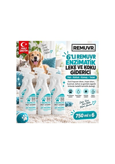 Enzimli İdrar Lekesi Ve Koku Giderici Sprey 750 Ml X 6 Adet 4,5 Litre Ekonomik Paket