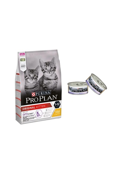 Purina Pro Plan Kitten Tavuklu Yavru Kedi Maması 3 KG + Pro Plan Tavuklu Konserve Yavru Kedi Maması 2 x 85 G