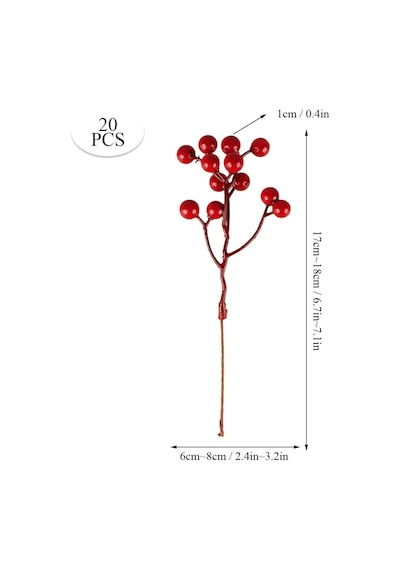 Yenigeldi 10 Adet 18 Cm Kokina Red Berry Yılbaşı Süsü Yılbaşı Uğuru T-105, Kırmızı Diğer