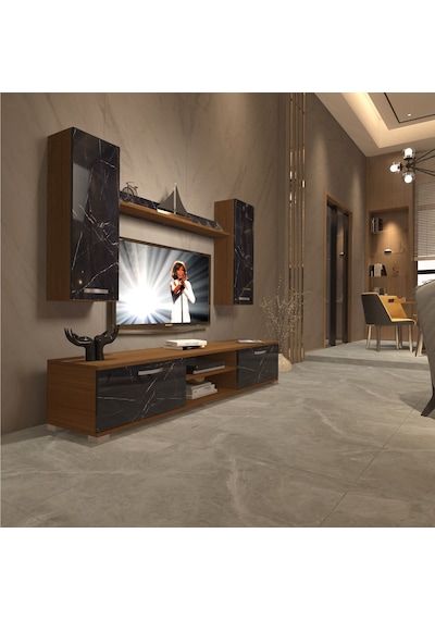 Decoraktiv Eko 5d Mdf Dvd Tv Ünitesi Tv Sehpası Ceviz - Siyah Mermer