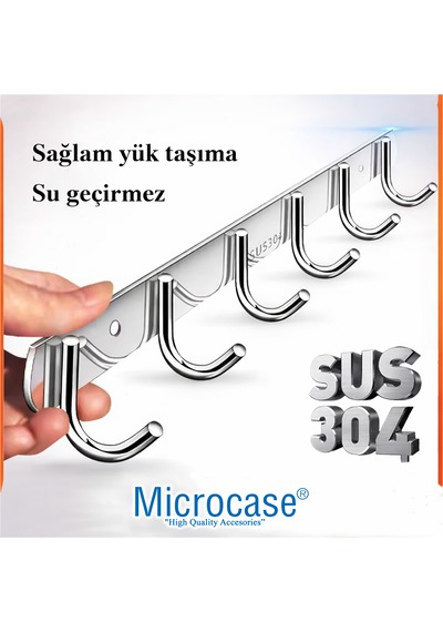 Microcase Duvara Monte Paslanmaz Çelik 4 Askılıklı Elbise Ve Eşya Askılığı Al5712 Gümüş