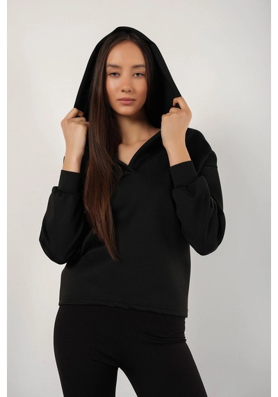 Tarzsokak Kadın Siyah Scuba Kapüşonlu Sweatshirt Scubasweatshirt