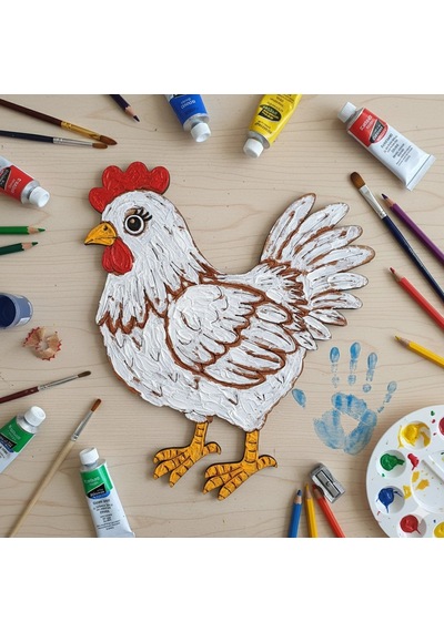 Boyanabilir Ahşap Tavuk Figürü 15x13 Cm 10 Adet