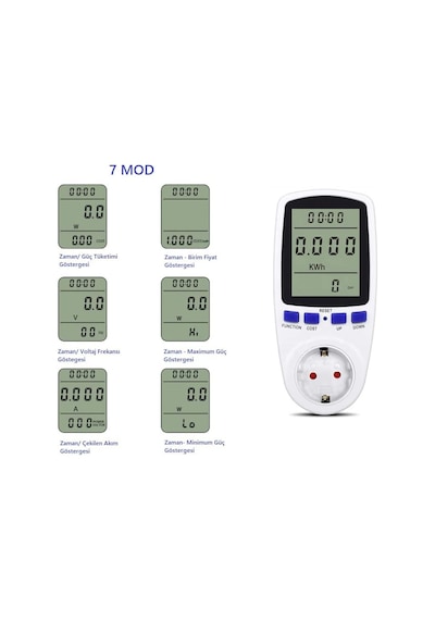 Wattmetre Priz Tipi 16a 3680w Enerji Sarfiyat Ölçer Tüketim Ölçer Akım Korumalı