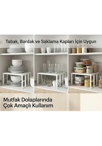 Reoona Dolap İçi Düzenleyici Raf Tabak Bardak Rafı Metal Raf beyaz