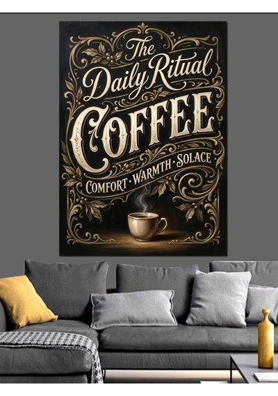 Günlük Kahve Ritüeli Retro Tabela Dekoratif Kanvas - Mdf Ahşap Tablo