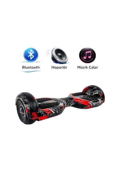 Elektrikli Kaykay Hoverboard Bluetooth Hoparlörlü 6.5 Inch Otomatik Akıllı Denge RS-S5 -Red Extreme Grafiti