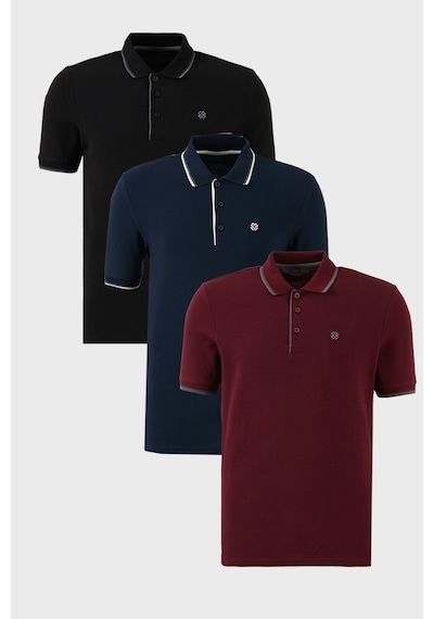 Buratti Pamuklu Slim Fit Şerit Detaylı Düğmeli Polo Yaka 3'Lü Paket Erkek T Shirt 5902118S3 Siyah-Vişne-Lacivert